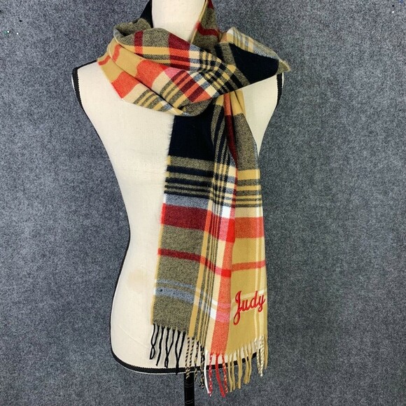 Plaid Winter Neck Scarf Softer Than Cashmere Embroidered Name 12" X 68" - Picture 1 of 6